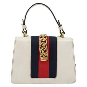 Gucci Leather Web Handbag White Gold